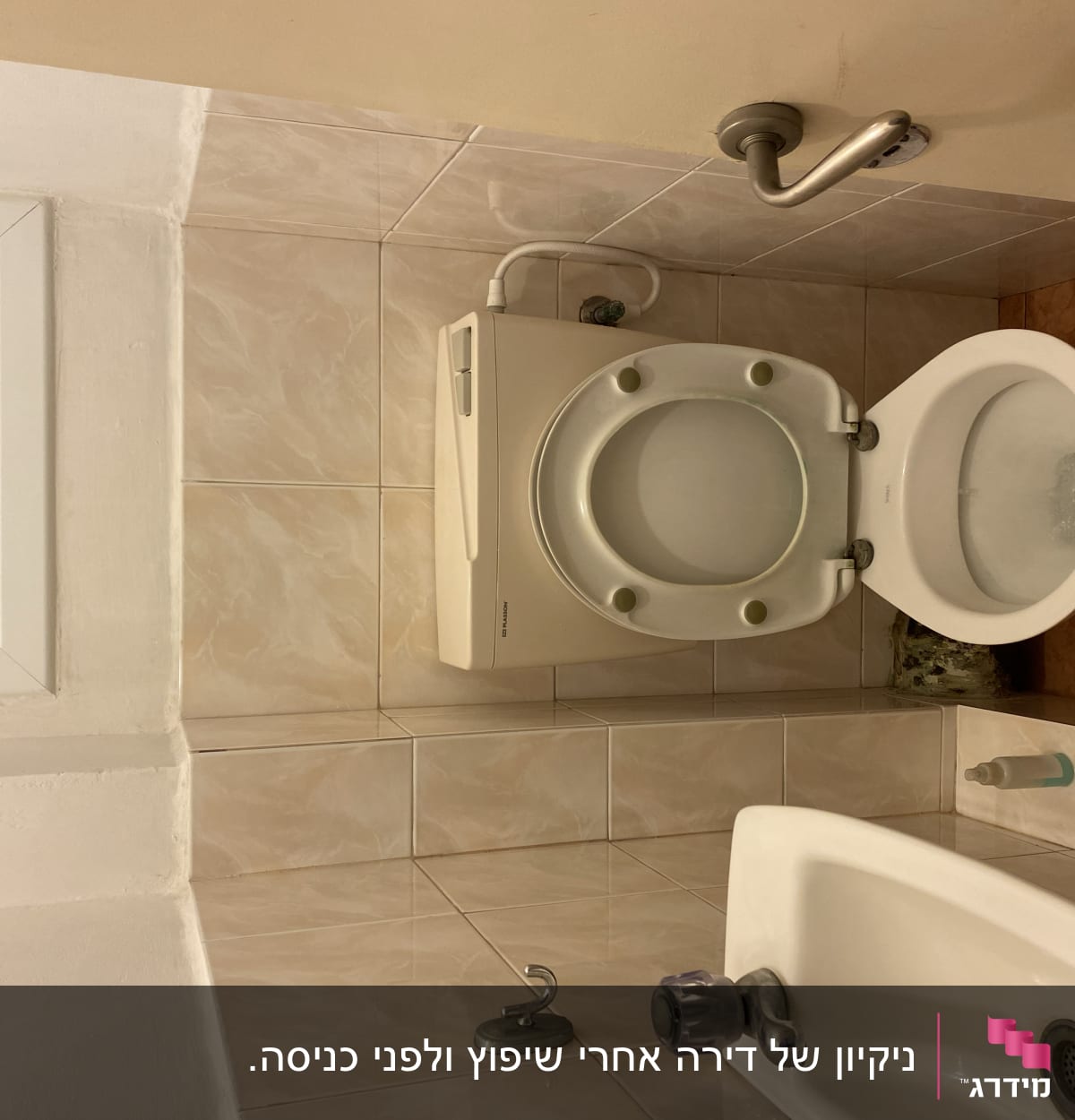 שירותים עם אסלה, כיור וסבון נוזלי לניקוי